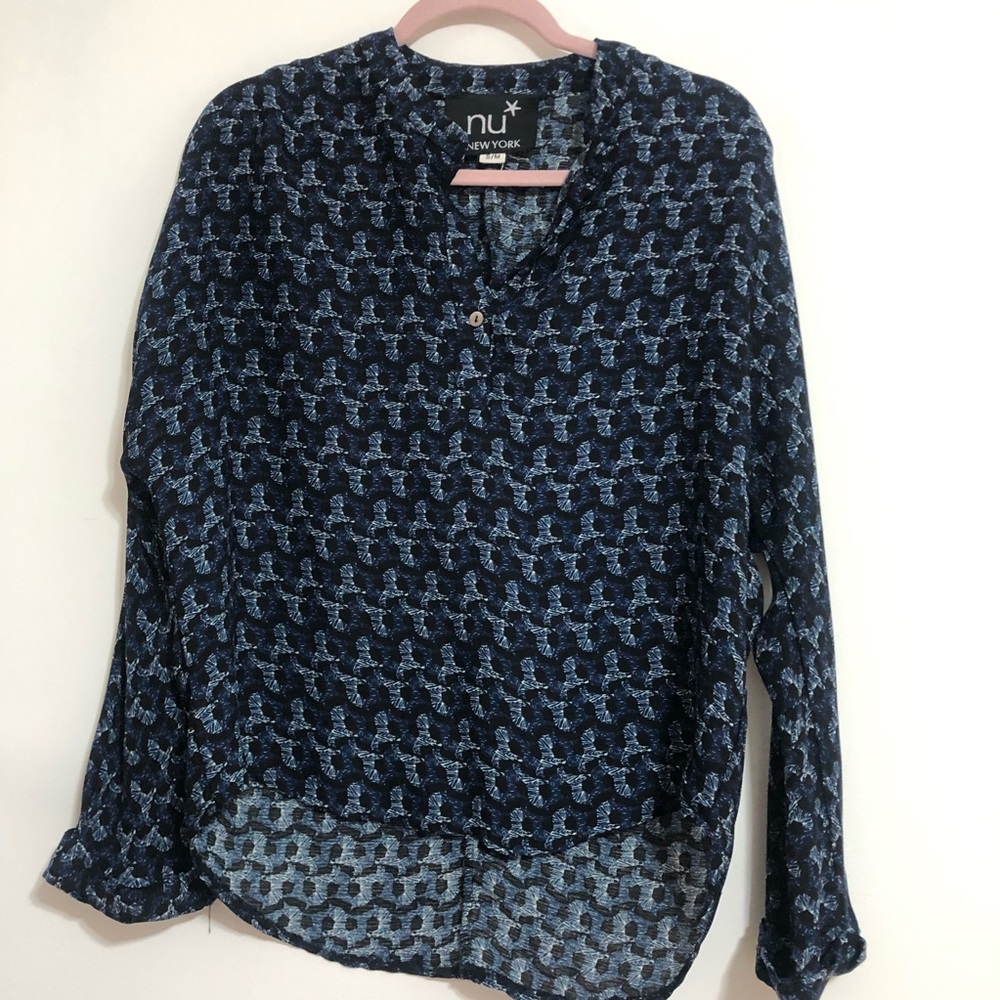 Nu Denmark size Small Marble Black Gold Tiger Embellished Long Sleeve Blouse Top